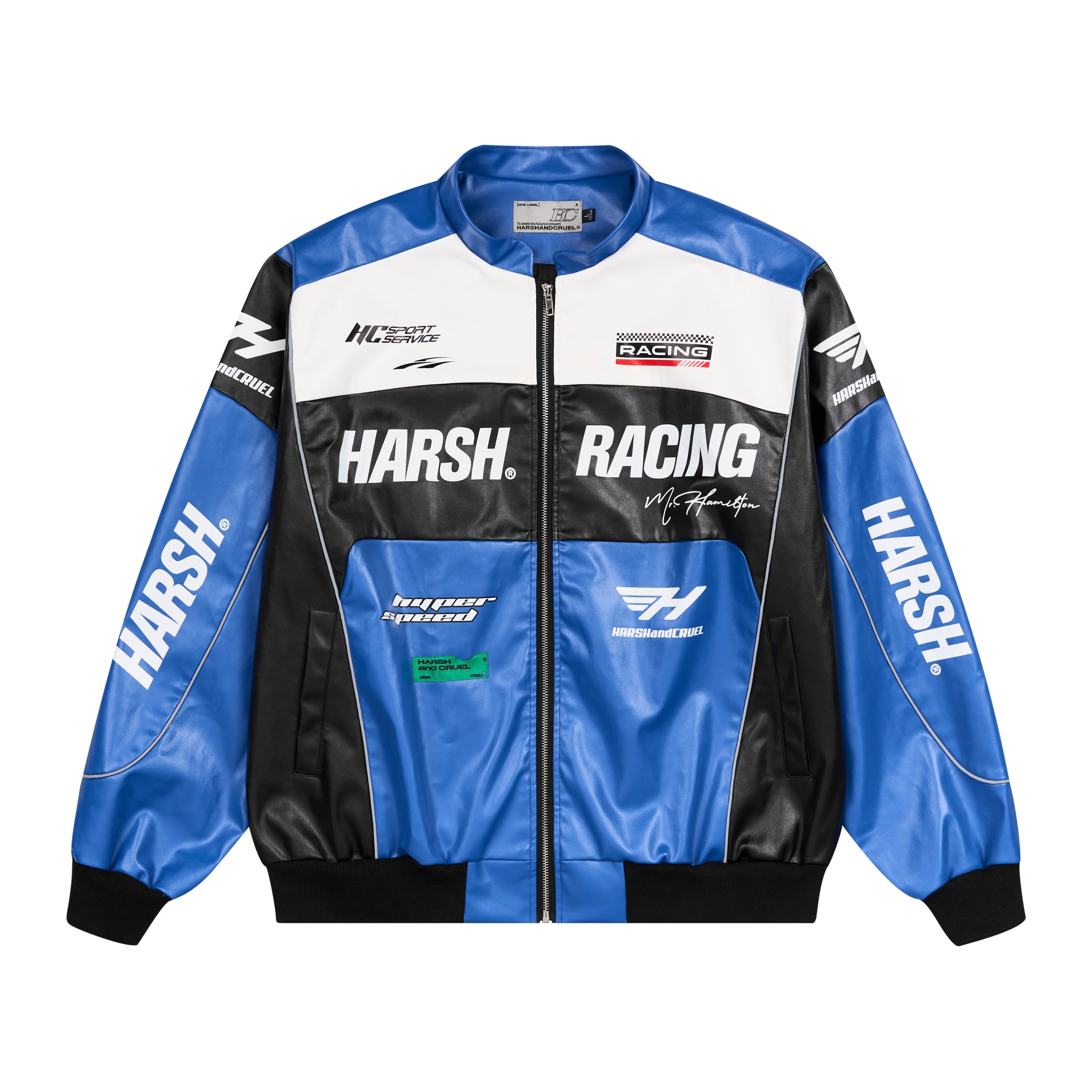 Harsh and Cruel Biker Stand Up Collar Racing Suit Faux Leather Jacket