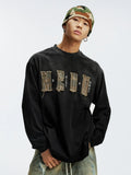 MEDM Frayed Logo Patch Washed Distressed Long Sleeve Tee