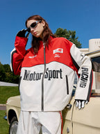 Harsh and Cruel Stand Collar Patch Leather Embroidered Racing Jacket