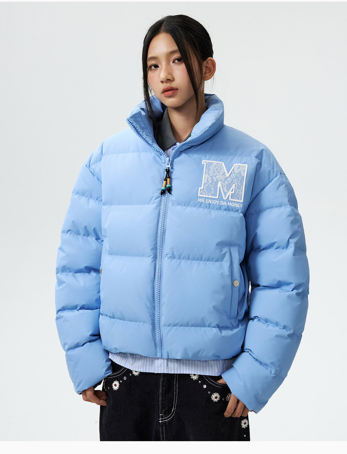 MEDM 3D Embroidered Lace Puffer Jacket