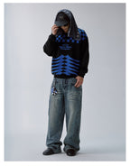 F2CE Checkerboard Pattern Polo Knit Sweater