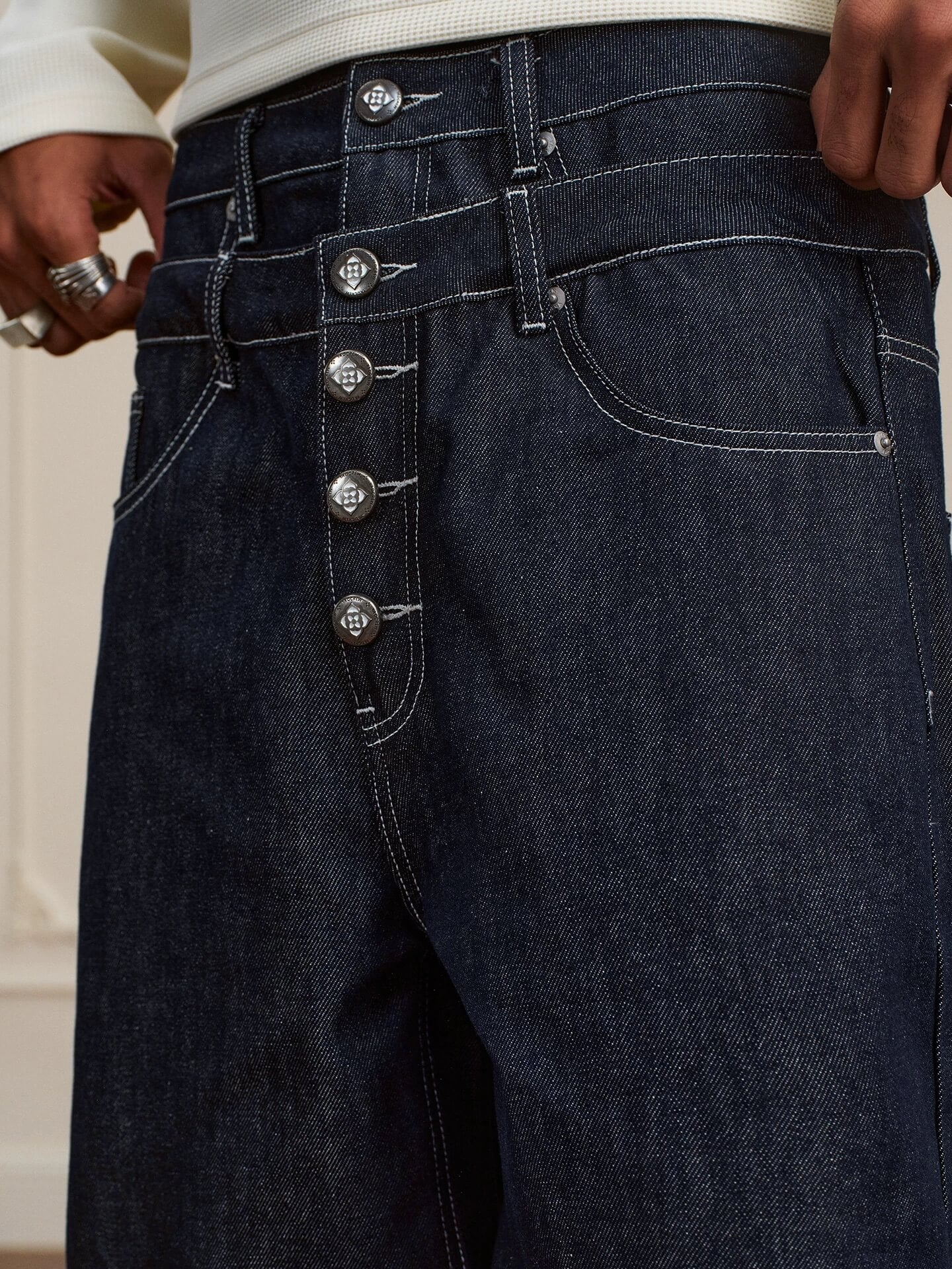 YADcrew Double Waist Buttoned Jeans