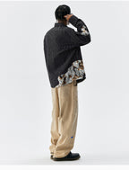 MEDM Lace Embroidered Striped Long Sleeve Shirt