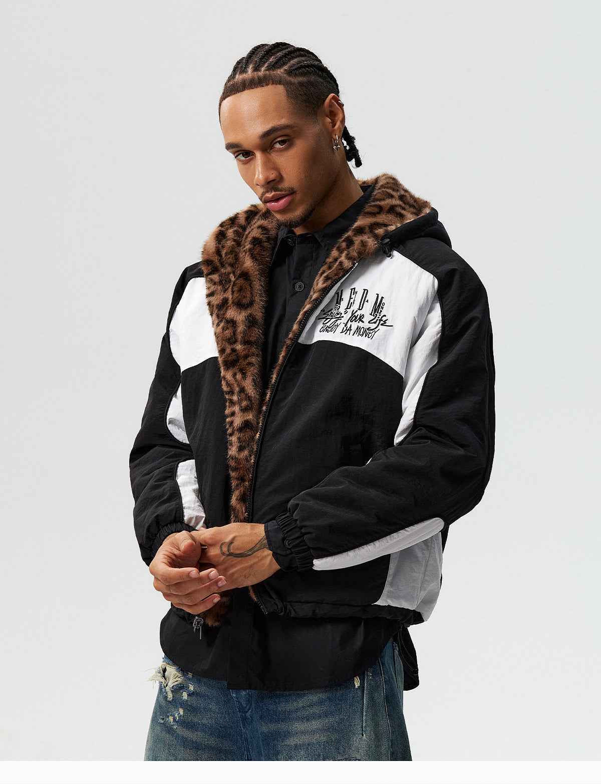 MEDM Reversible Leopard Fur Hooded Track Jacket