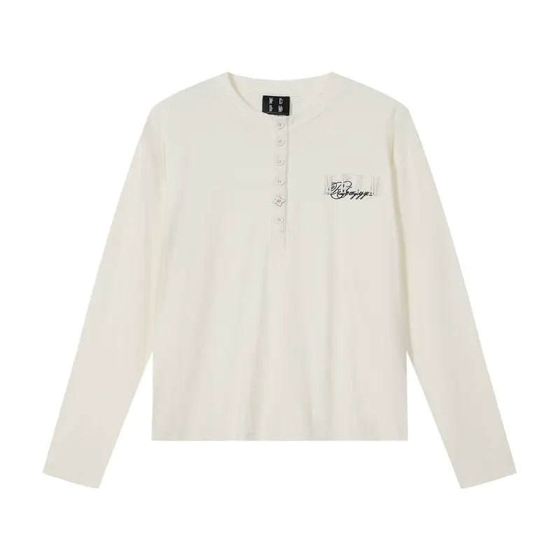 MEDM Flower Button Henley Long Sleeve Tee
