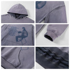 NOVACAM Washed Distressed Vintage Print Hoodie