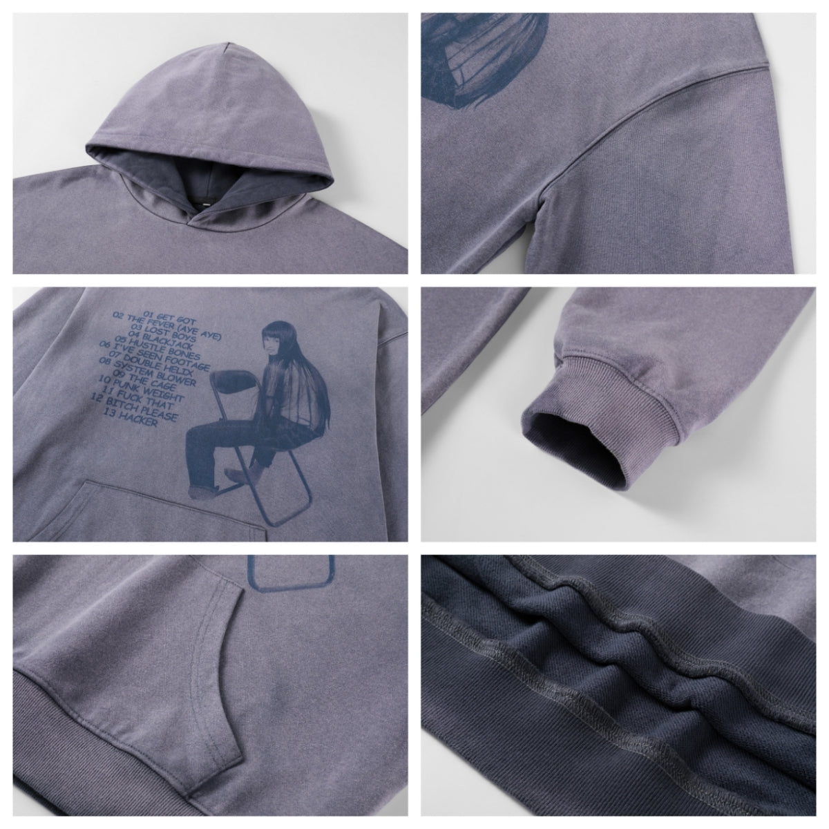 NOVACAM Washed Distressed Vintage Print Hoodie