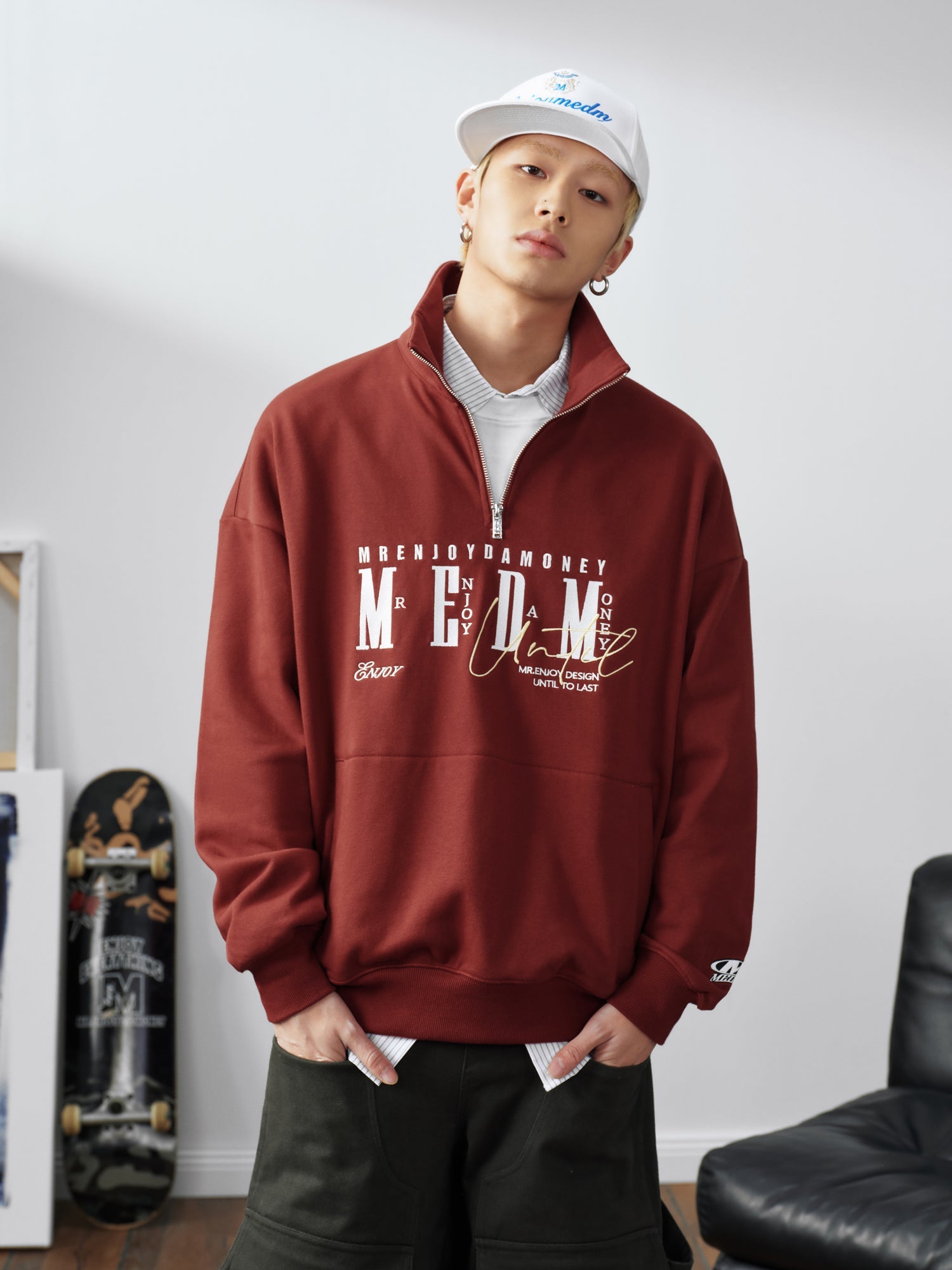MEDM Half-Zip Logo Embroidered Sweatshirt