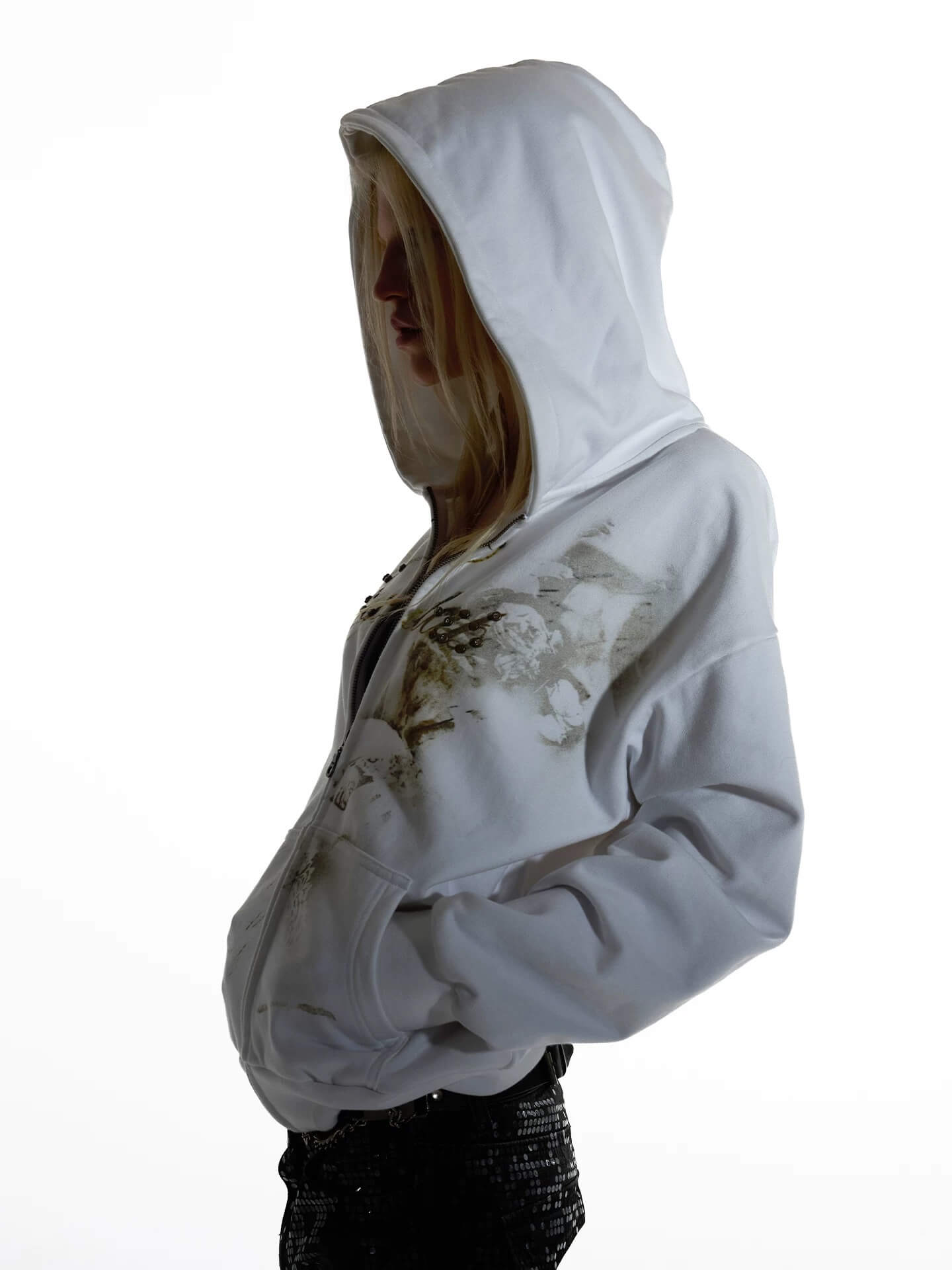 Night Lab Studded Rhinestone Zip Up Hoodie