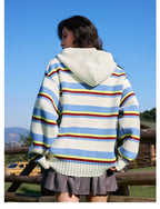 MEDM Colorful Stripes Zip-Up Knit Hoodie