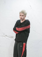 UNDERWATER Striped Colorblock Raw Hem Sweatshirt