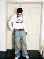 STEEPC Plaid Pattern Double Layer Jeans