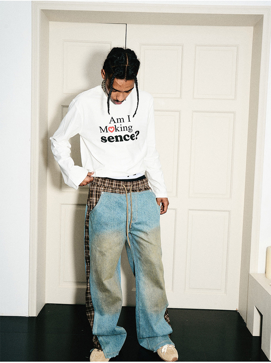 STEEPC Plaid Pattern Double Layer Jeans