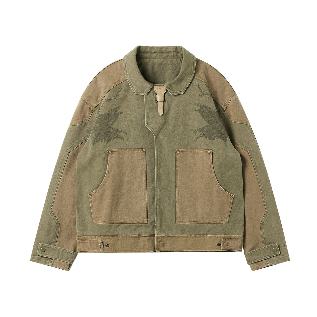 JHYQ Contrast Color Stitching Printed Canvas Work Jacket