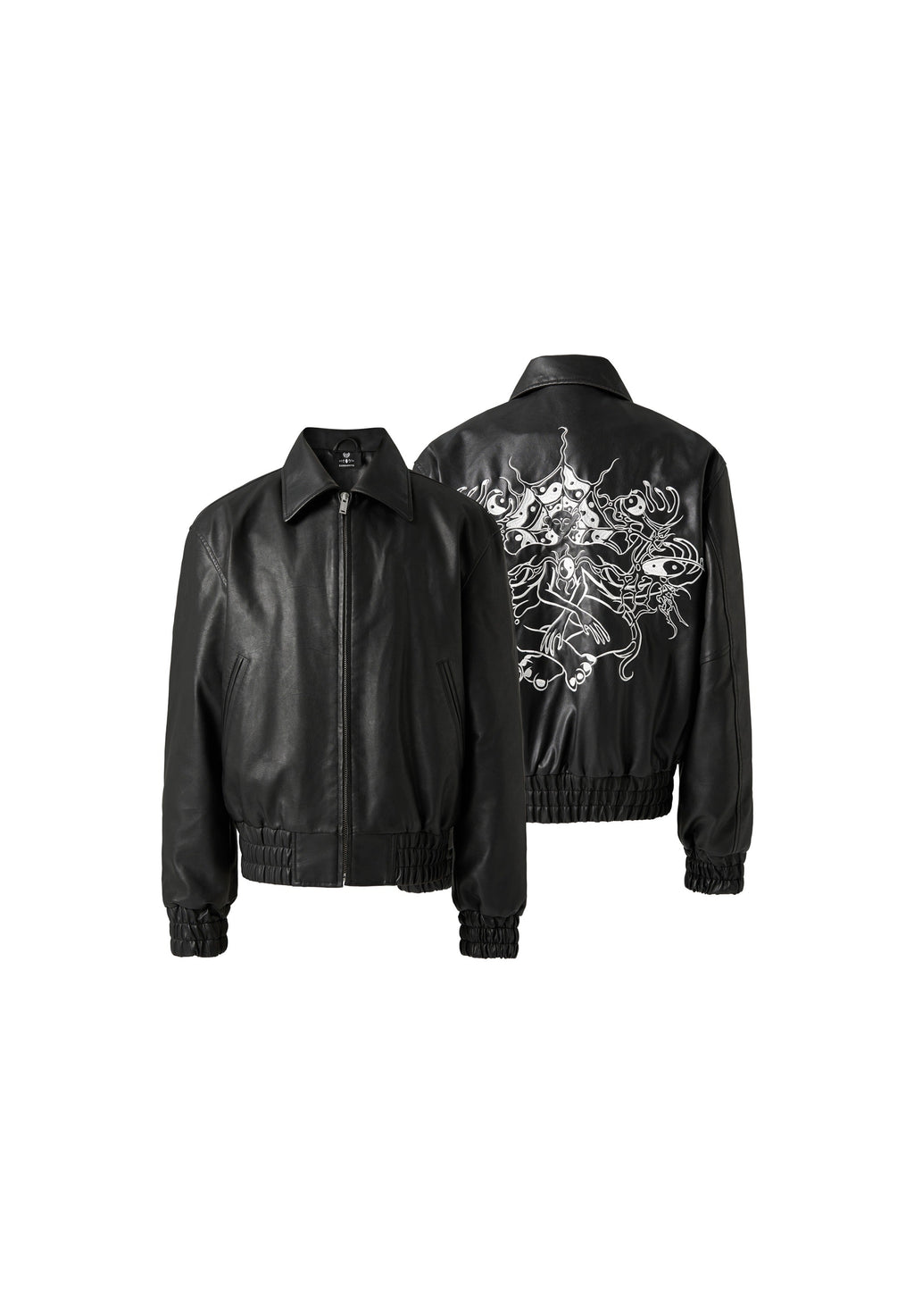 KARMANISTIC Graphic Embroidered Leather Short Bomber Jacket