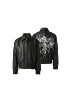KARMANISTIC Graphic Embroidered Leather Short Bomber Jacket