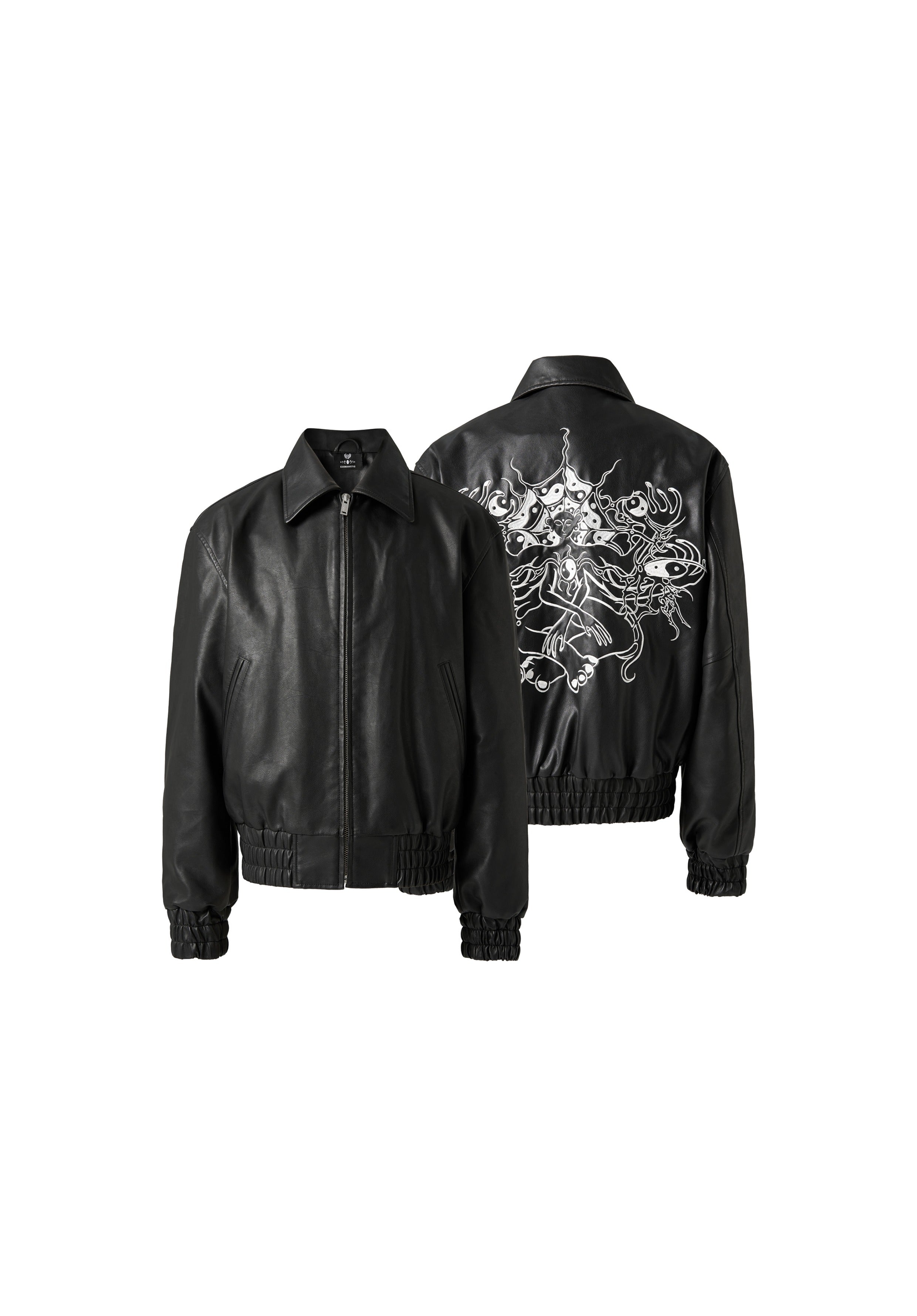 KARMANISTIC Graphic Embroidered Leather Short Bomber Jacket