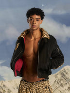S45 Leopard Trim Patchwork MA-1 Bomber Jacket