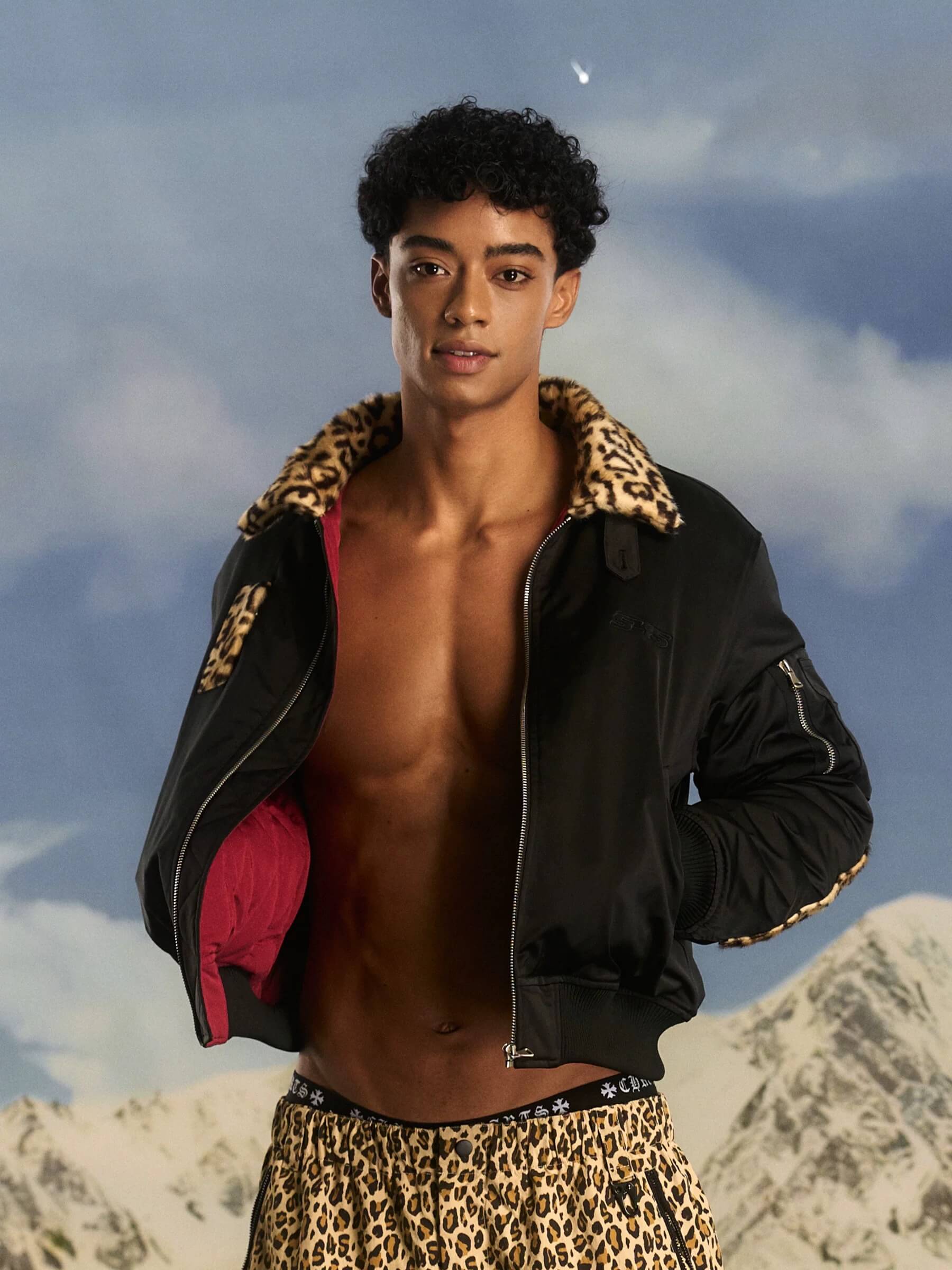 S45 Leopard Trim Patchwork MA-1 Bomber Jacket