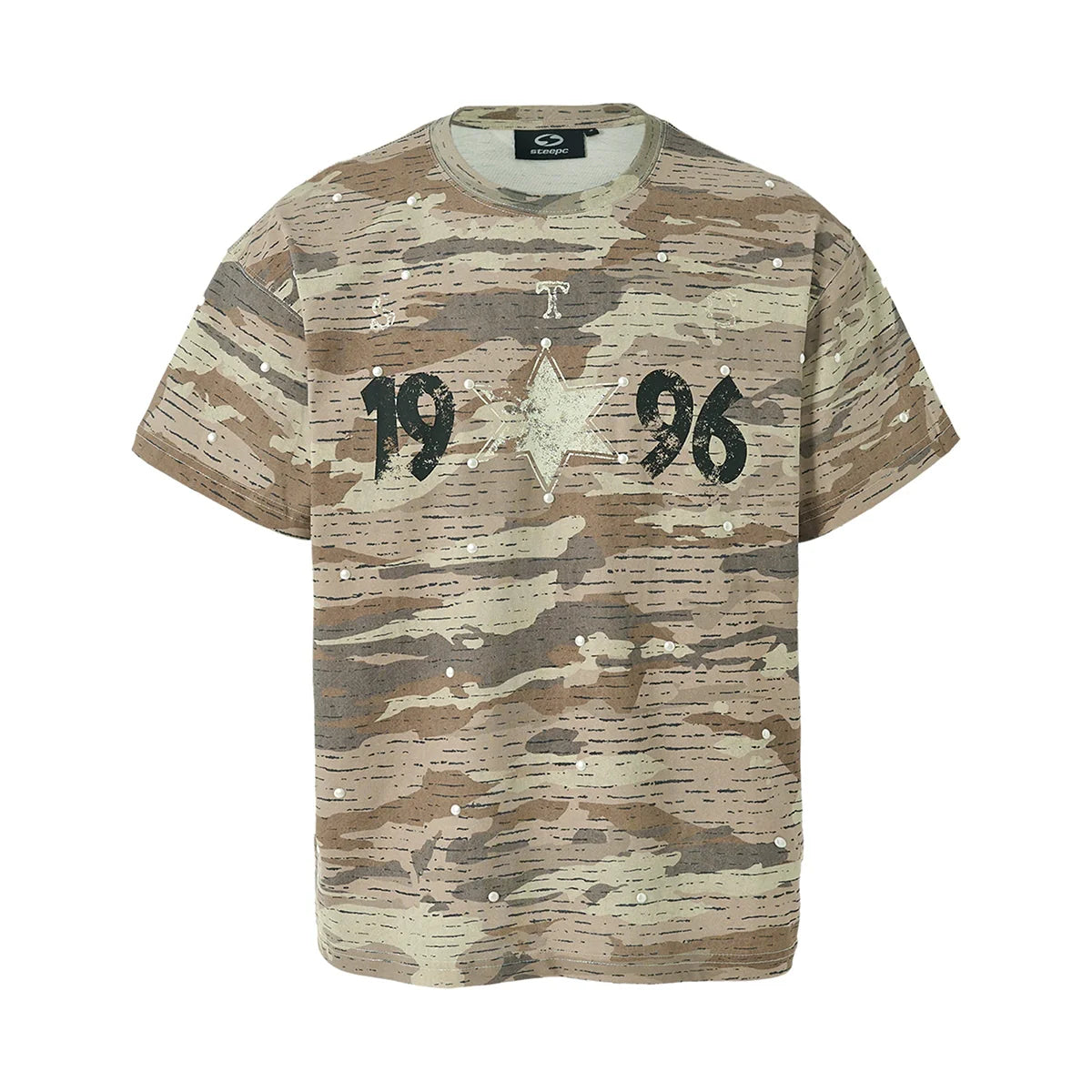 STEEPC Aged Desert Camo Pearl Embellished Print Tee
