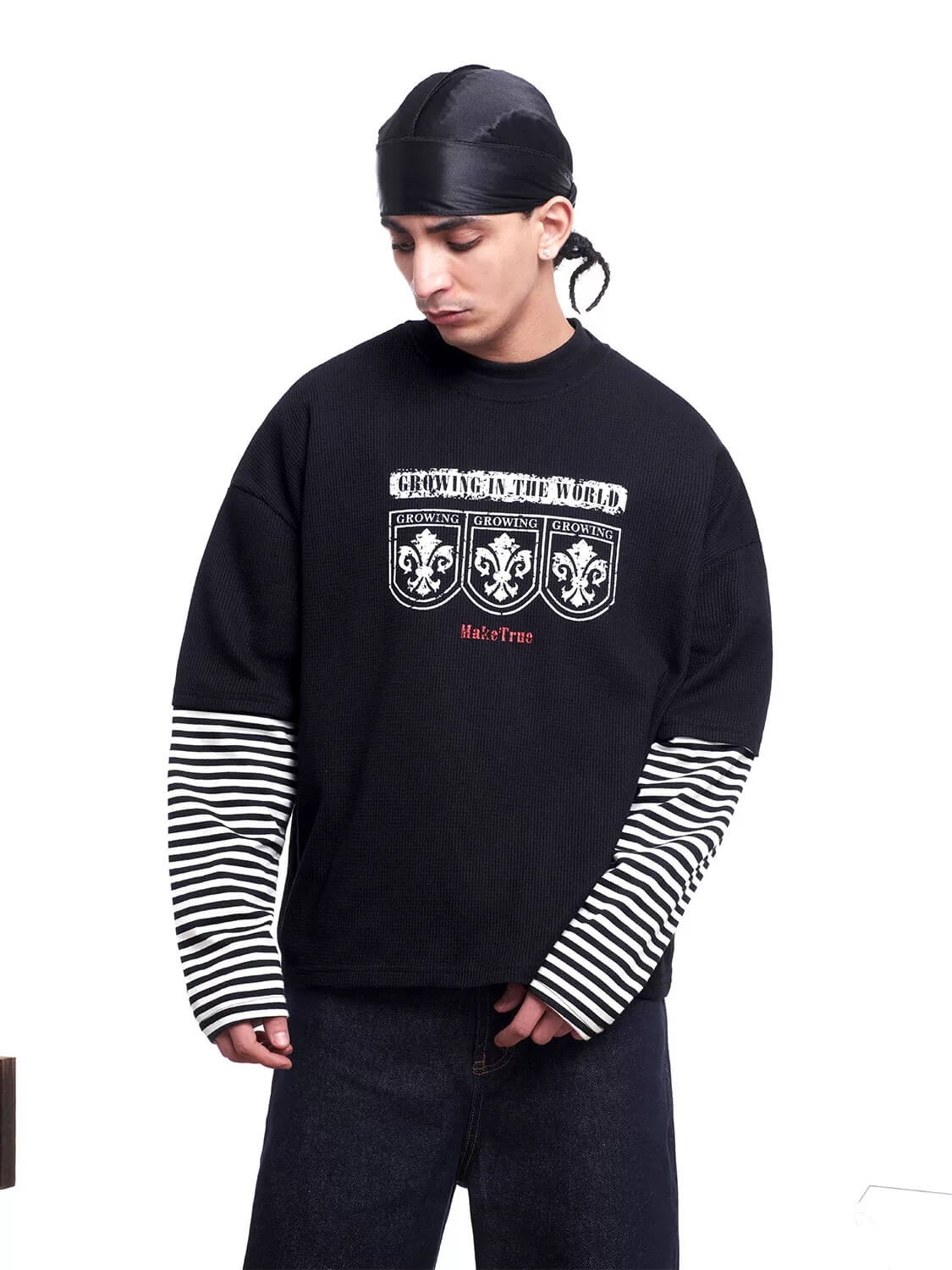 F3F Select Layered Stripe Long Sleeve Waffle Tee
