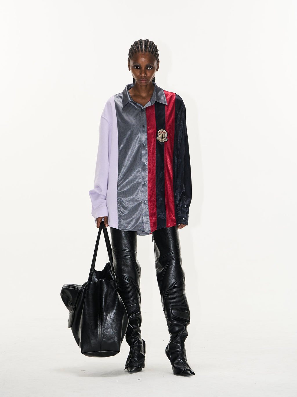 BLIND NO PLAN Colorblocked Patchwork Long Sleeve Shirt