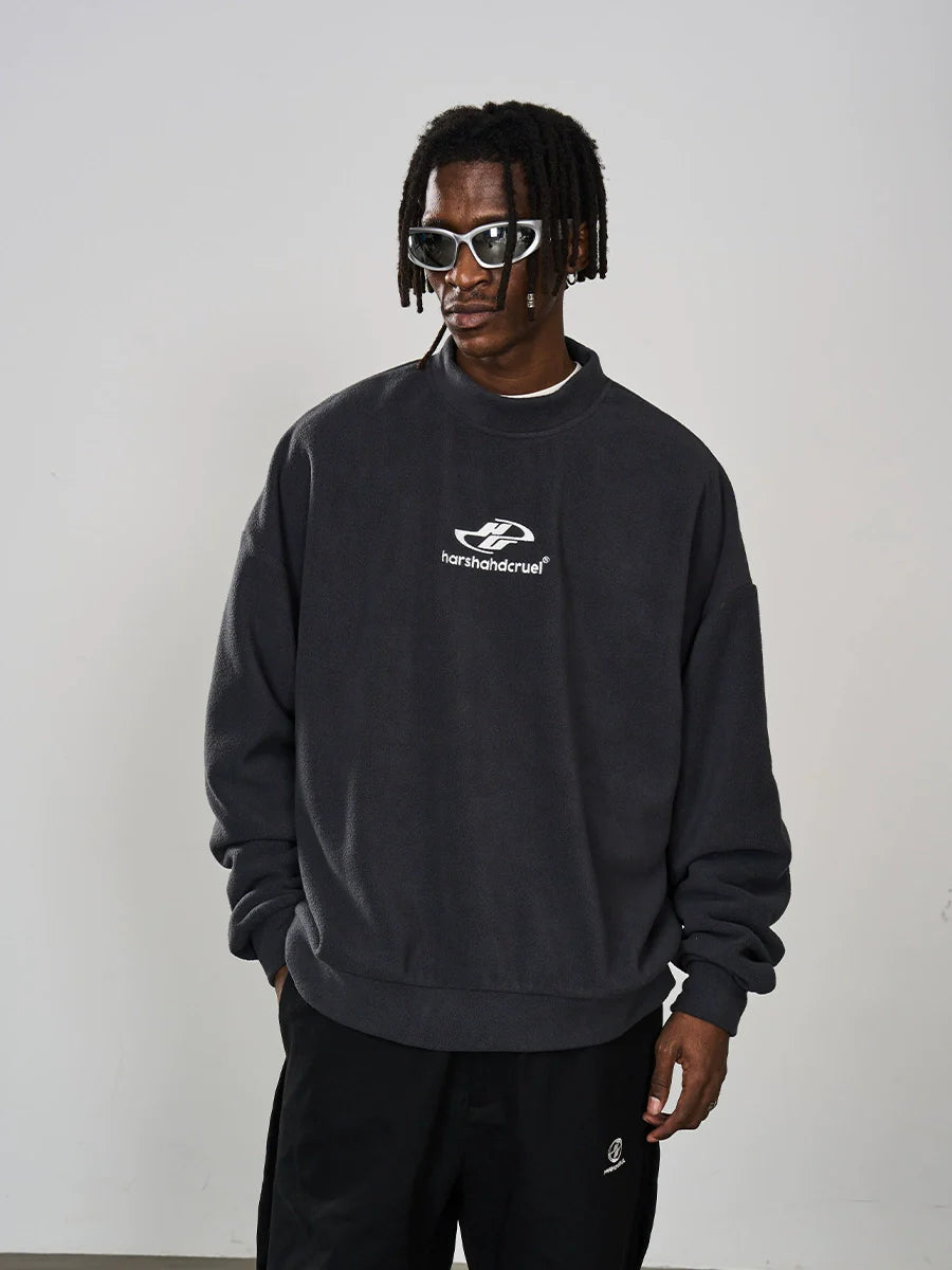Harsh and Cruel Embroidered Logo Fleece Round Neck Sweater