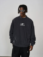 Harsh and Cruel Embroidered Logo Fleece Round Neck Sweater