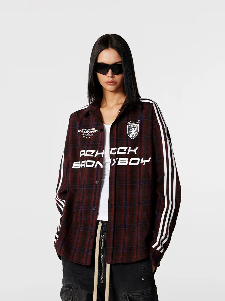 Achock Striped Patchwork Plaid Long Sleeved Shirt