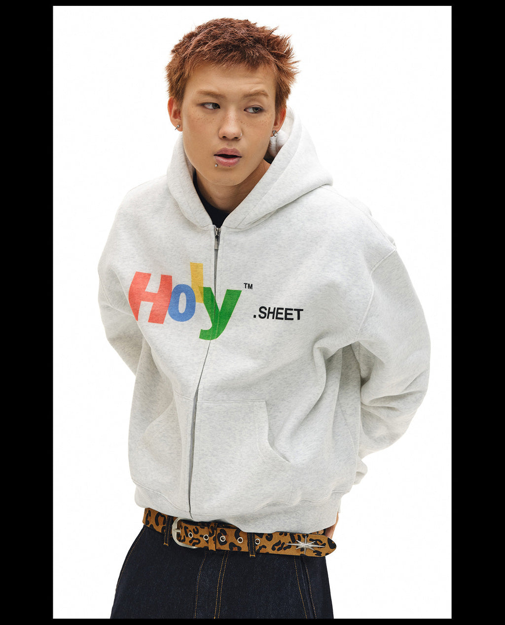 NOVACAM Vintage Monogram Print Zip Up Hoodie