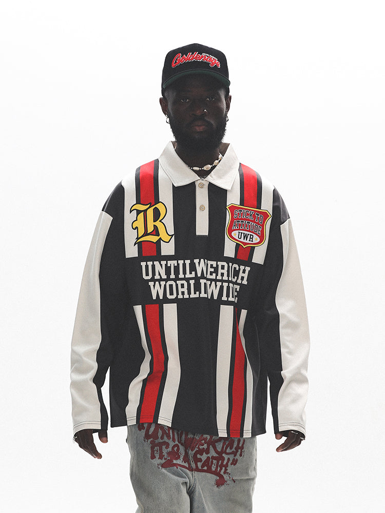 UNTILWERICH Contrast Stitch Long Sleeve Polo Jersey
