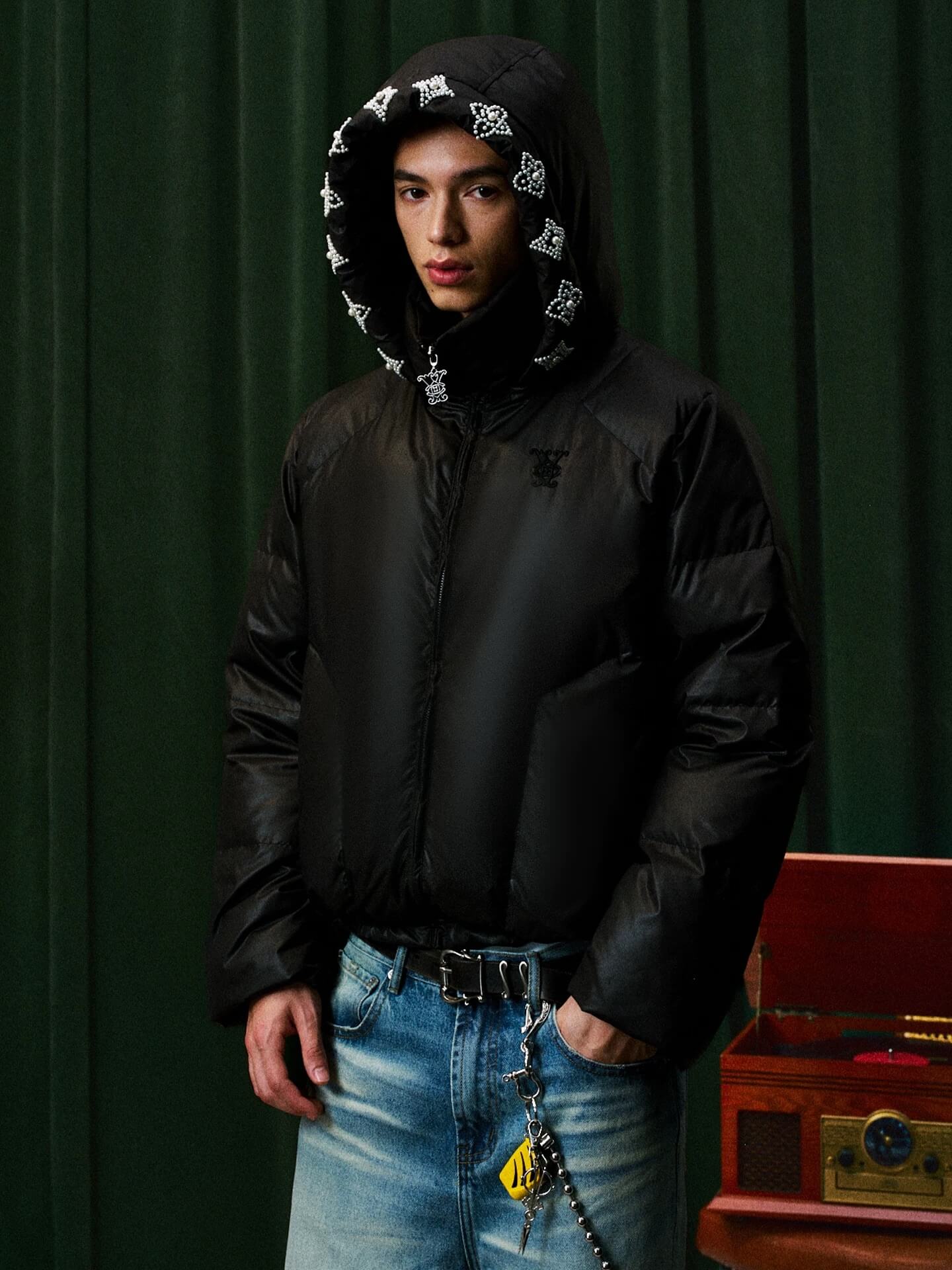 YADcrew Detachable Pearl Hood Down Jacket