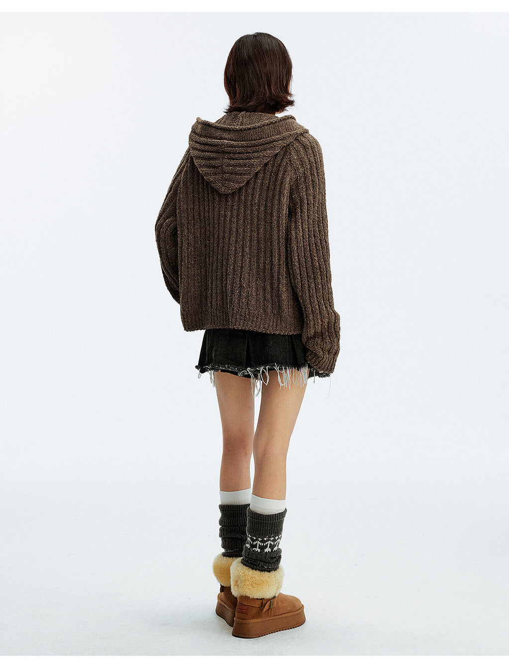 MEDM Stripe Knit Hooded Cardigan