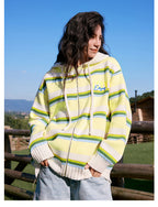 MEDM Colorful Stripes Zip-Up Knit Hoodie