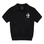 MEDM Rose Embroidered Textured Stripe Knit Polo