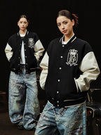 YADcrew x BIPOLAR Embroidered Pearl Beaded Varsity Jacket