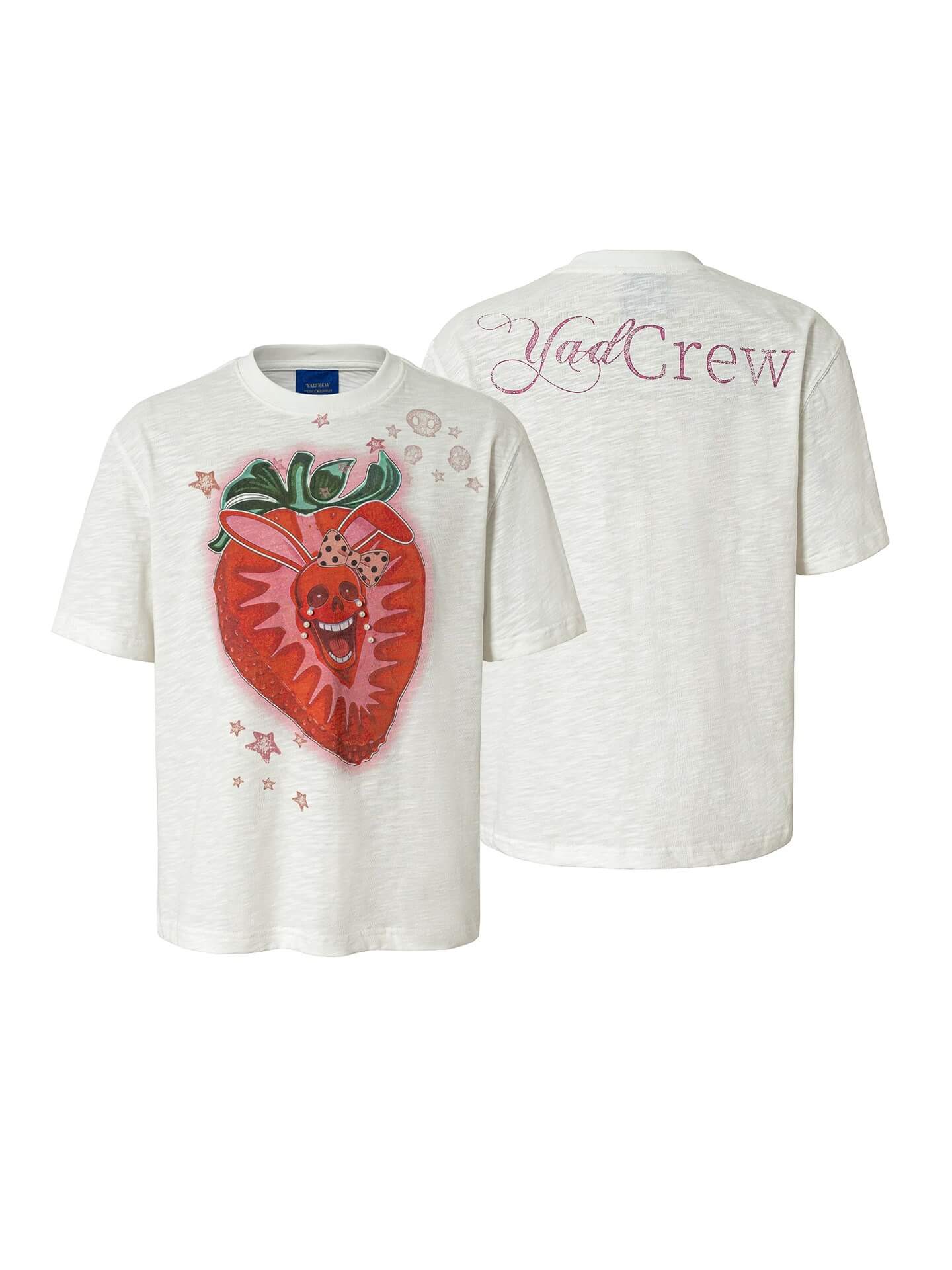 YADcrew Berry Bone Sweetheart Print Pearl and Rhinestone Tee