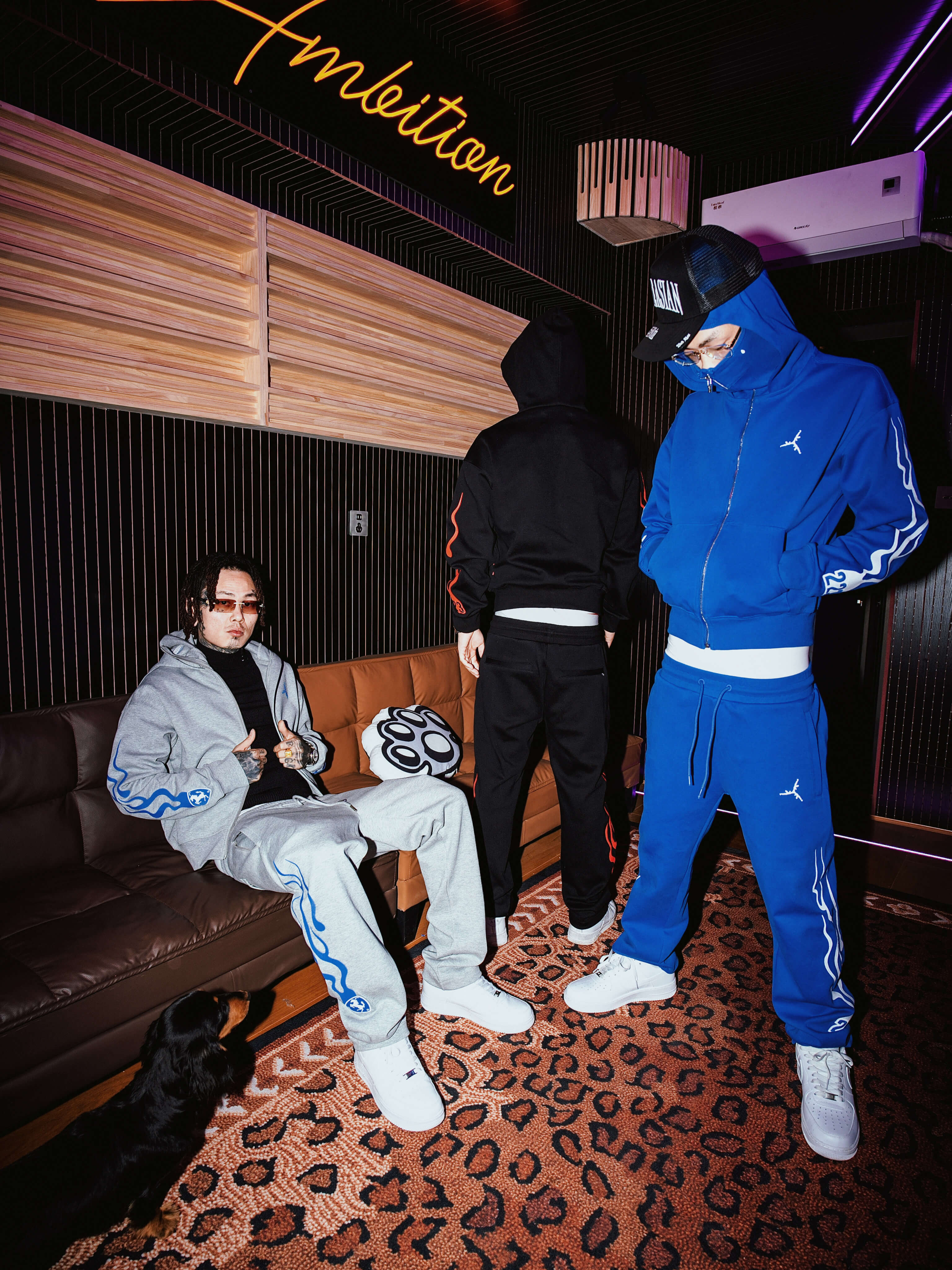 TGFCLUB Flame Pattern Masked Zip Up Hoodie