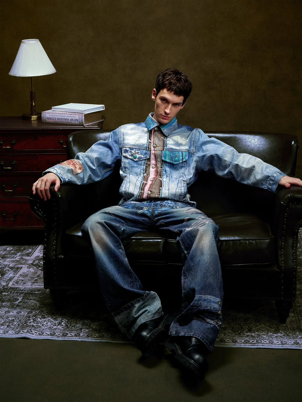YADcrew Washed Digital Print Denim Jacket