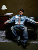 YADcrew Washed Digital Print Denim Jacket
