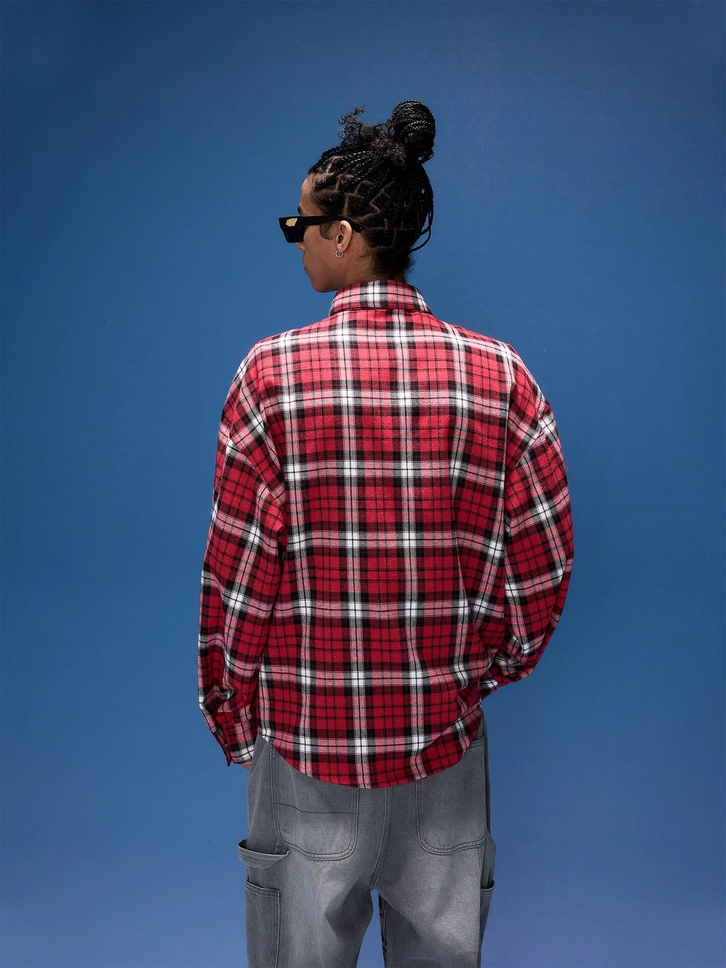 1807 Racing Printed Patch Plaid Long Sleeve Shirt