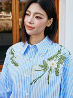 Harsh and Cruel Striped Floral Embroidered Long Sleeve Shirt