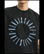 NOVACAM Circle Letter Vintage Washed Black Stitch Tee