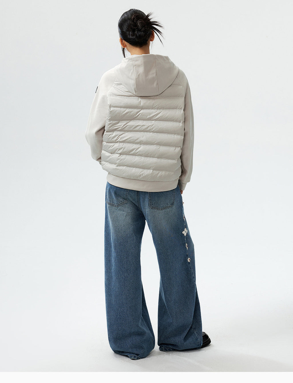 MEDM Patchwork Raglan Sleeve Lightweight Hooded Down Jacket