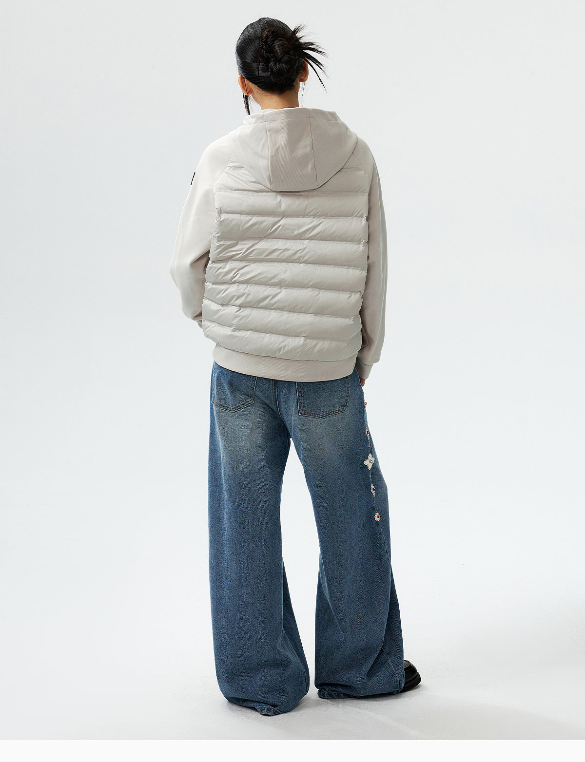 MEDM Patchwork Raglan Sleeve Lightweight Hooded Down Jacket