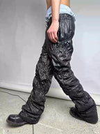 Night Lab Pleated Loose Fit Black Nylon Pants