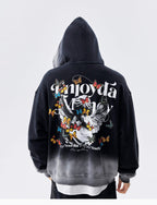 MEDM Washed Angel Butterfly Print Zip Up Hoodie