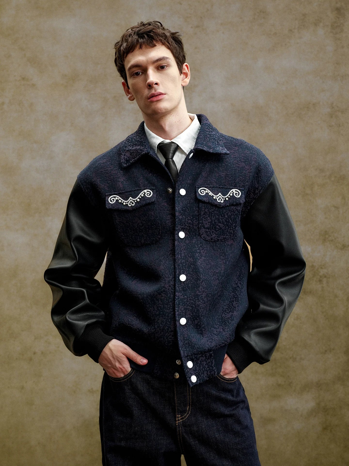 YADcrew Pearl Patch Embroidered Varsity Jacket