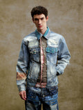 YADcrew Washed Digital Print Denim Jacket