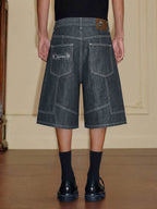 YADcrew Cross Motif Button Paneled Denim Shorts